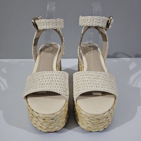 NEW Sam Edelman April Platform Wedge Sandal Cream Raffia 8 - Picture 6 of 14